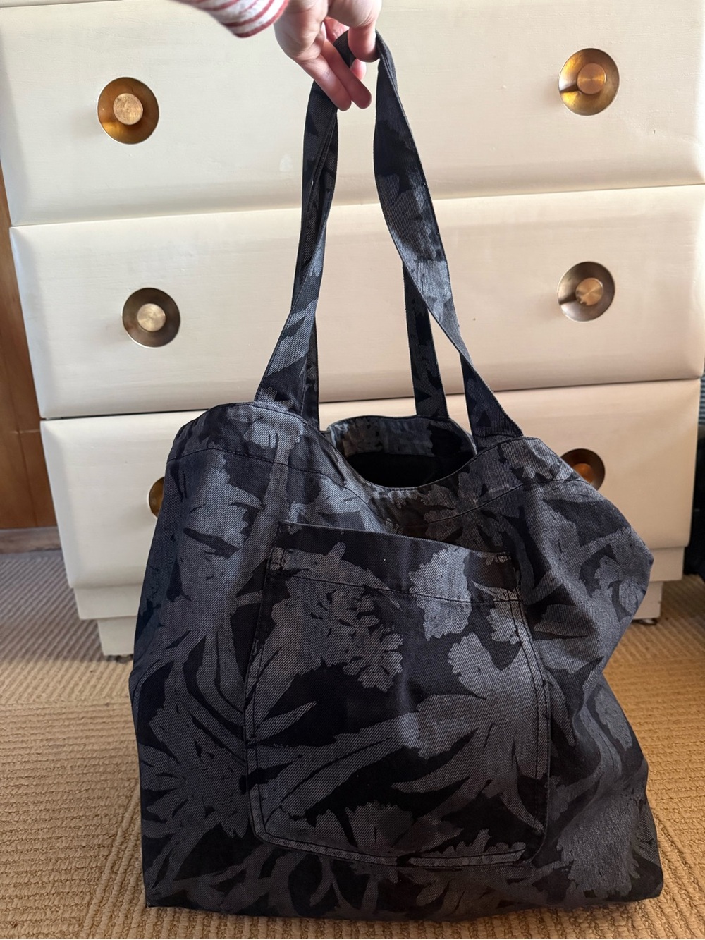 Black & Charcoal Floral Tote Bag